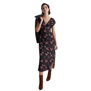 Madewell Belinda Wide V-Neck Midi Floral Dress Size 8 NWT With Flaws